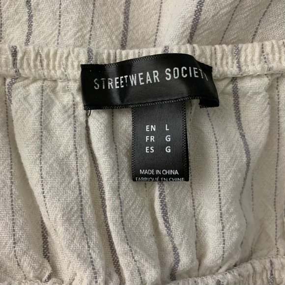 Streetwear Society Button Up Midi Dress L White Stripe Adjustable Straps Elastic - Picture 6 of 6